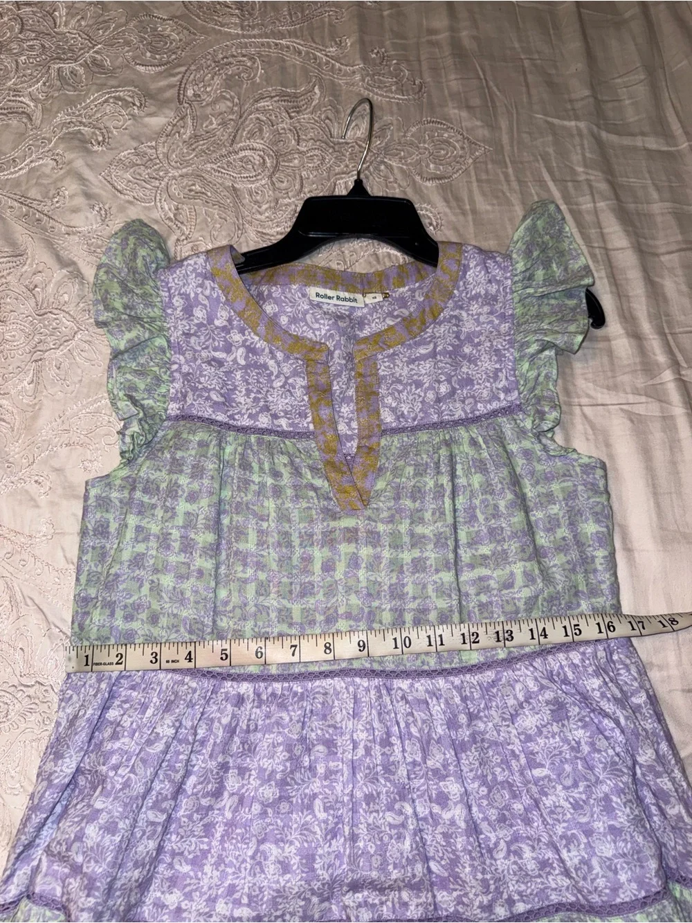 Roller Rabbit Ismay Pippa Tiered Mini Dress Pastel Purple Green Size XS